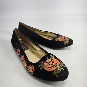 Black Embroidered Halloween Flats 10